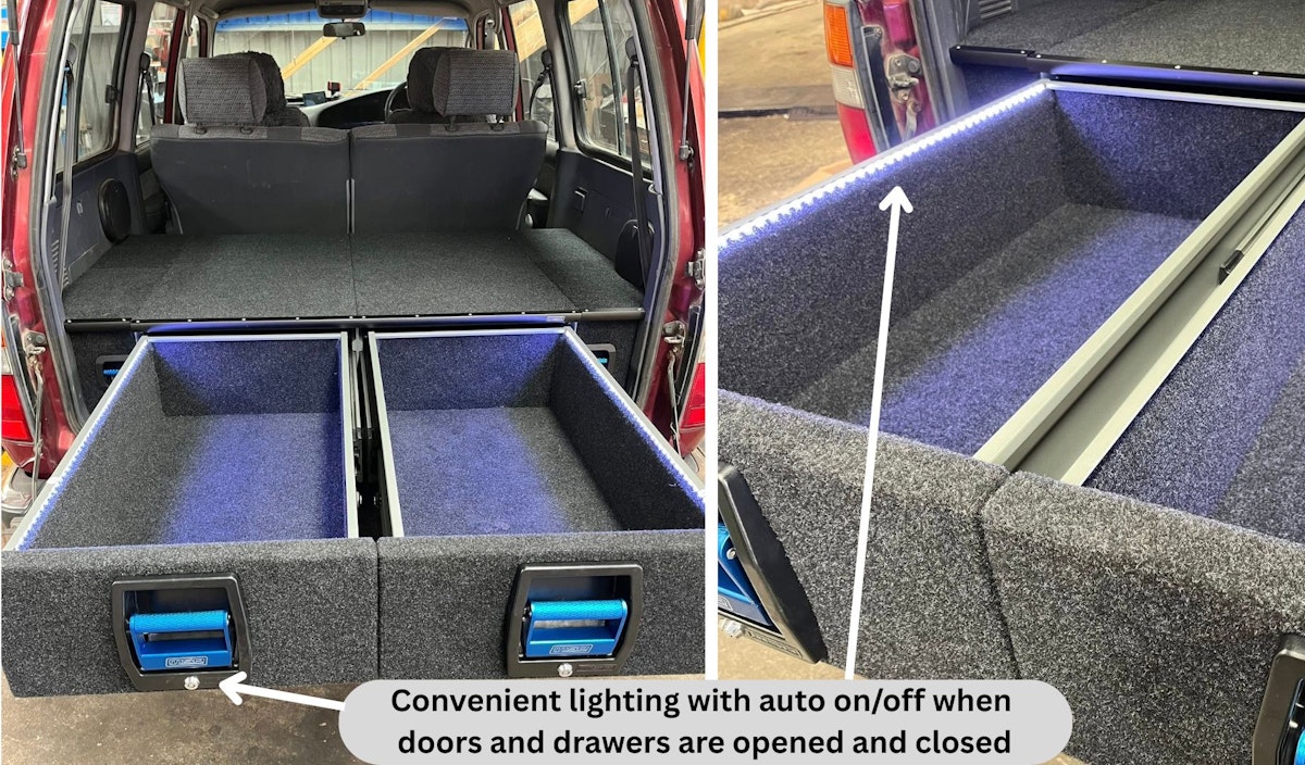 Integrated lighting fitted to drawers by Autoworx